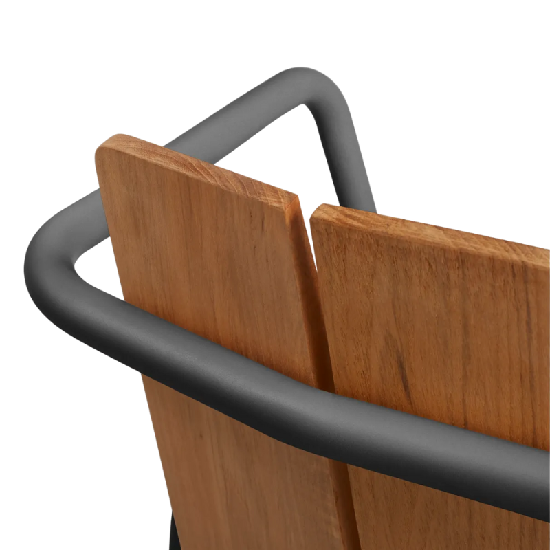 The Offline Outdoor Chair from Blu Dot in carbon close up.