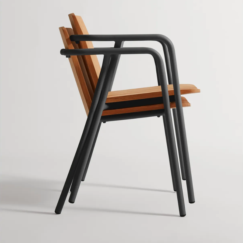 The Offline Outdoor Chair from Blu Dot in carbon stacked.