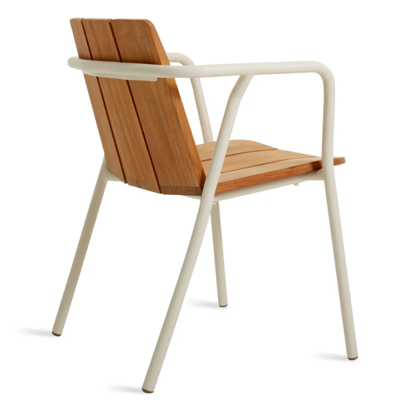 The Offline Outdoor Chair from Blu Dot in white from the back at an angle.