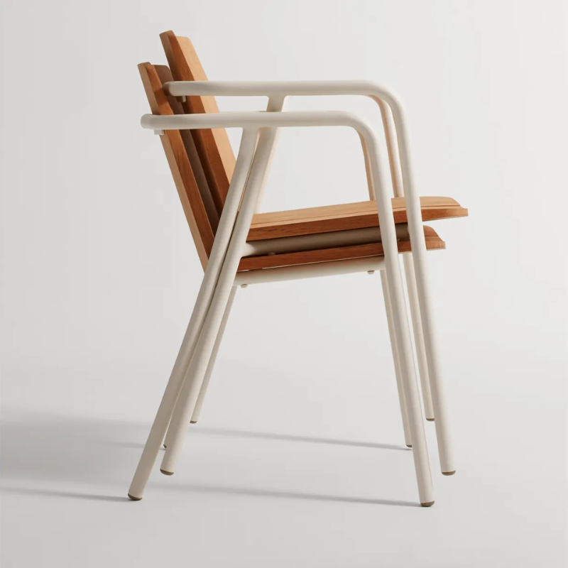 The Offline Outdoor Chair from Blu Dot in white stacked.
