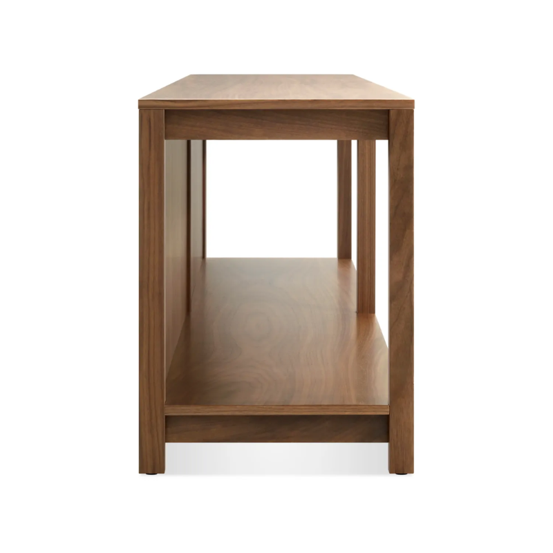 The Open Plan Bench from Blu Dot in walnut from the side.