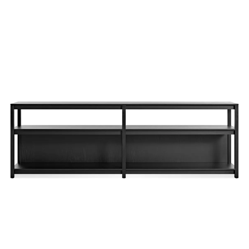 The Open Plan Long and Low Bookcase from Blu Dot in black on ash.