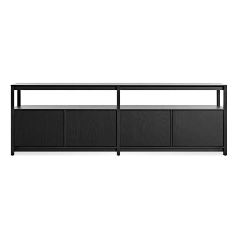 The Open Plan Long and Low Bookcase with Storage from Blu Dot in black on ash.