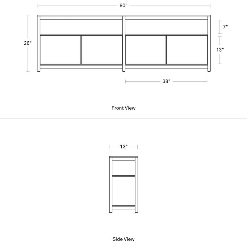 The Open Plan Long and Low Bookcase with Storage from Blu Dot dimensions.