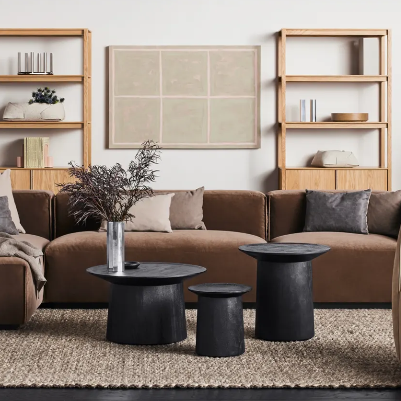 The Open Plan Tall Bookcase with Storage from Blu Dot in a living room.