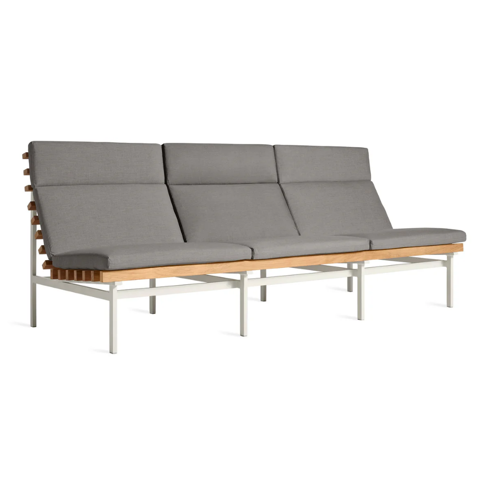 The toohey charcoal Perch Outdoor 3 Seat Sofa with white frame from Bludot with side angle.
