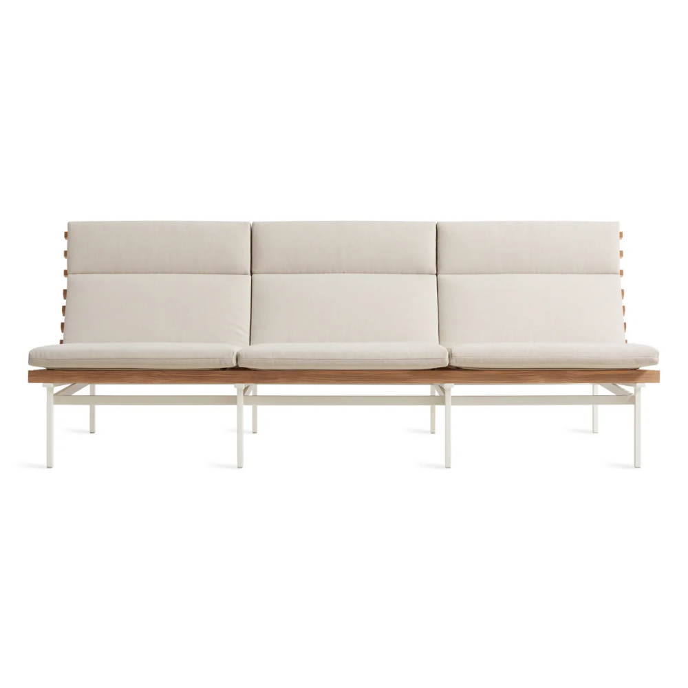 The sunbrella linen Perch Outdoor 3 Seat Sofa with white frame from Bludot.