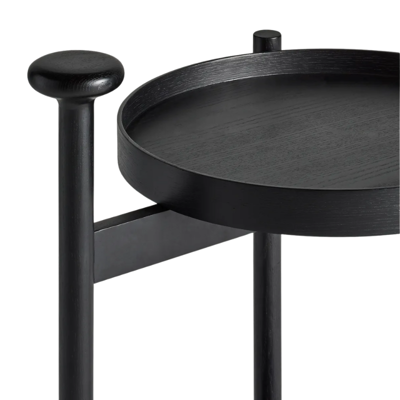 The Pose Bar Cart from Blu Dot in black on ash close up.