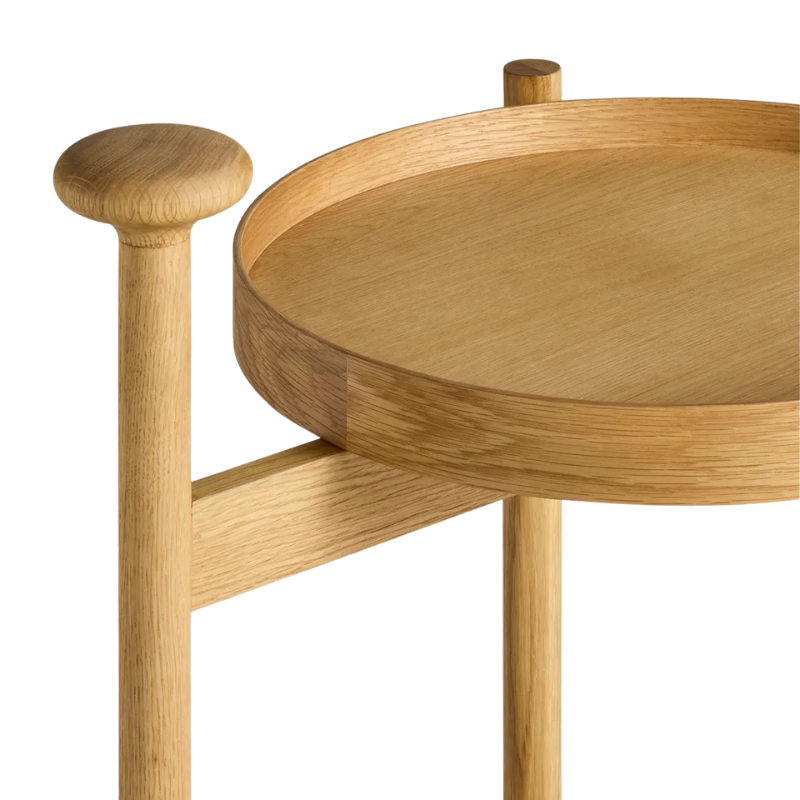 The Pose Bar Cart from Blu Dot in white oak close up.