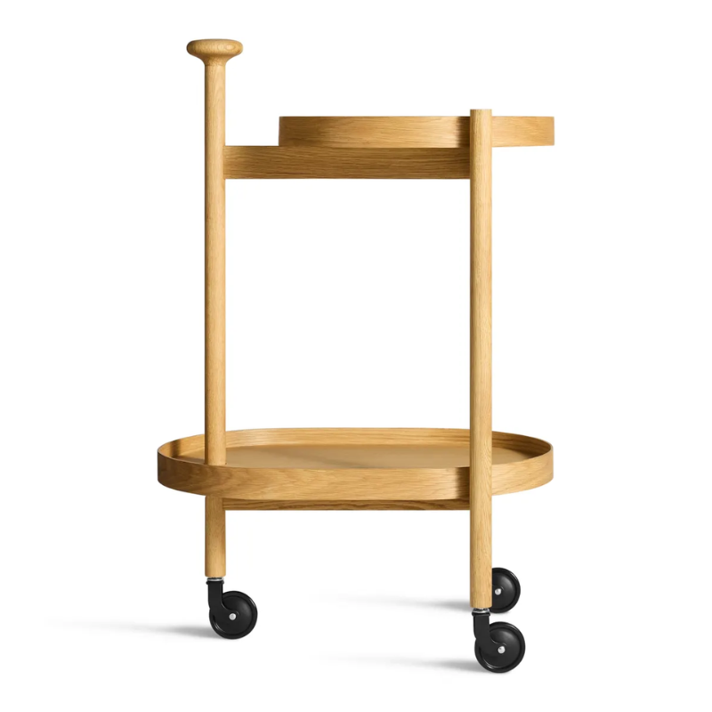 The Pose Bar Cart from Blu Dot in white oak.