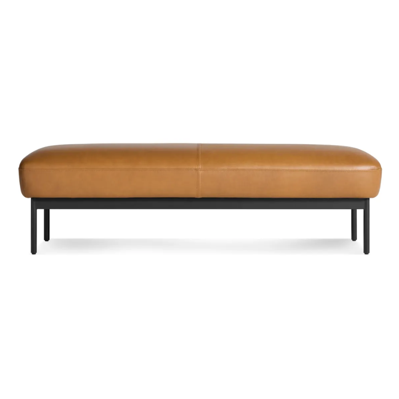 The Puff Puff Bench from Blu Dot with canyon leather upholstery.