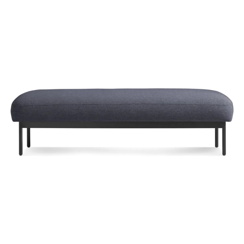 The Puff Puff Bench from Blu Dot with edwards navy fabric upholstery.