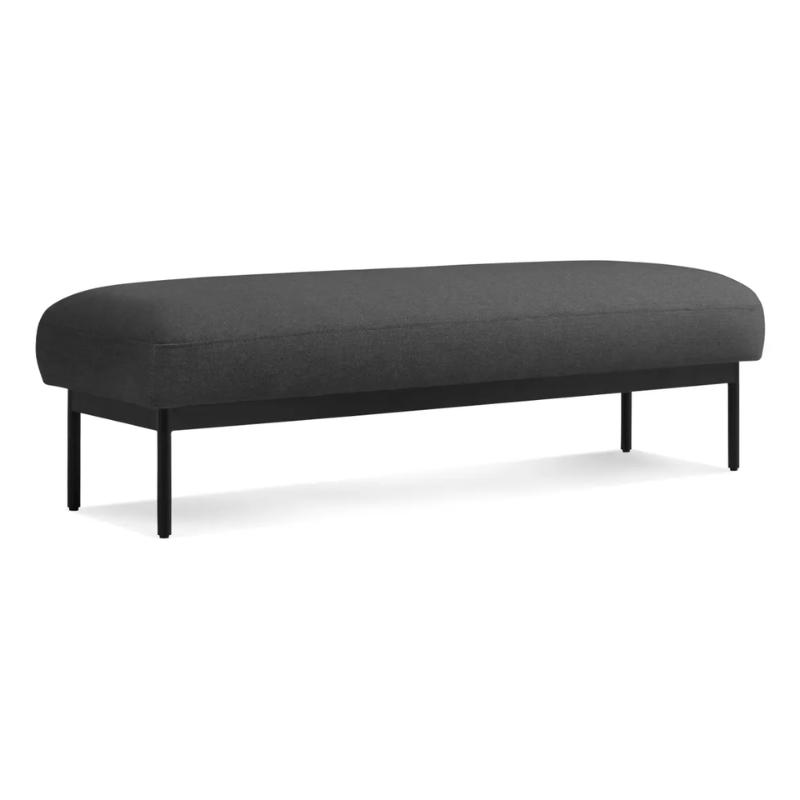 The Puff Puff Bench from Blu Dot with maharam meld in panda upholstery from an angle.