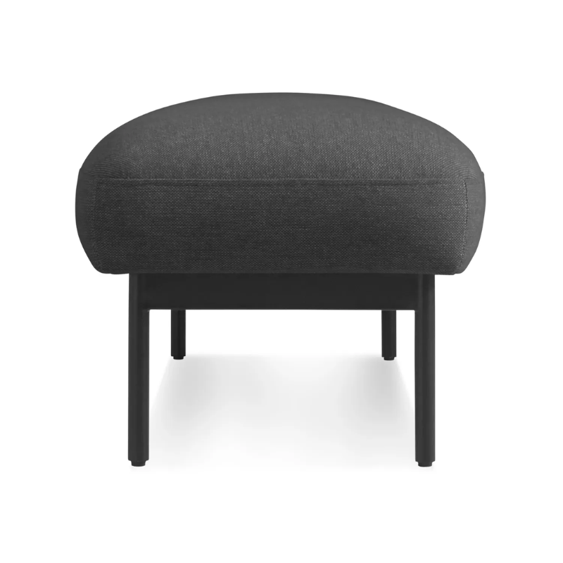 The Puff Puff Bench from Blu Dot with maharam meld in panda upholstery from the side.