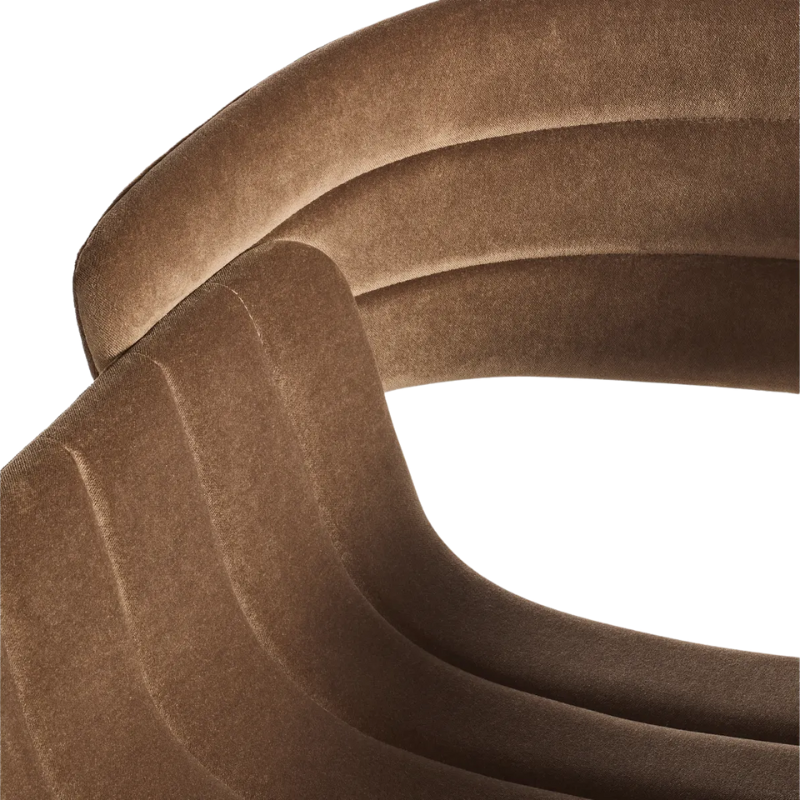 The Racer Bar Stool from Blu Dot with Coffee Velvet upholstery close up.