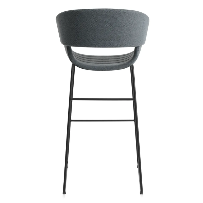 The Racer Bar Stool from Blu Dot with Maharam Mode in Machine upholstery from the back.