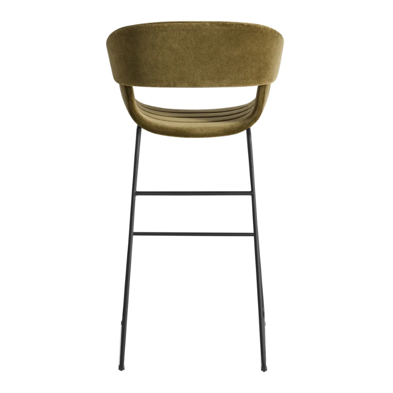 The Racer Bar Stool from Blu Dot with Moss Velvet upholstery from the back.