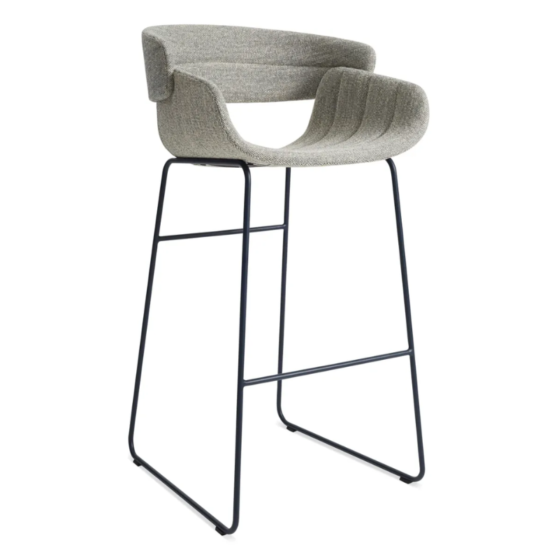The Racer Bar Stool from Blu Dot with Tait Marine upholstery from an angle.