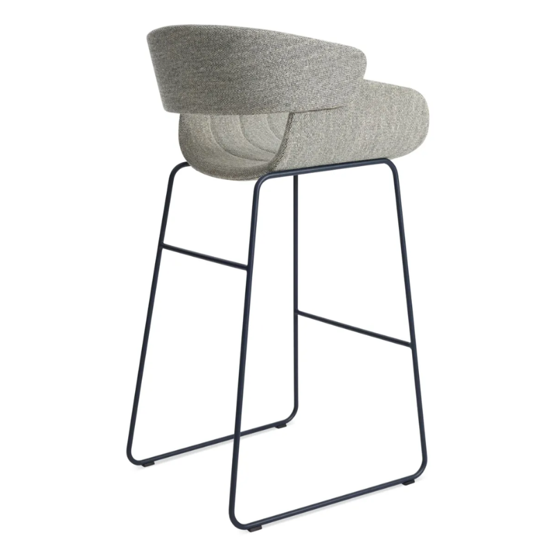 The Racer Bar Stool from Blu Dot with Tait Marine upholstery from the back at an angle.