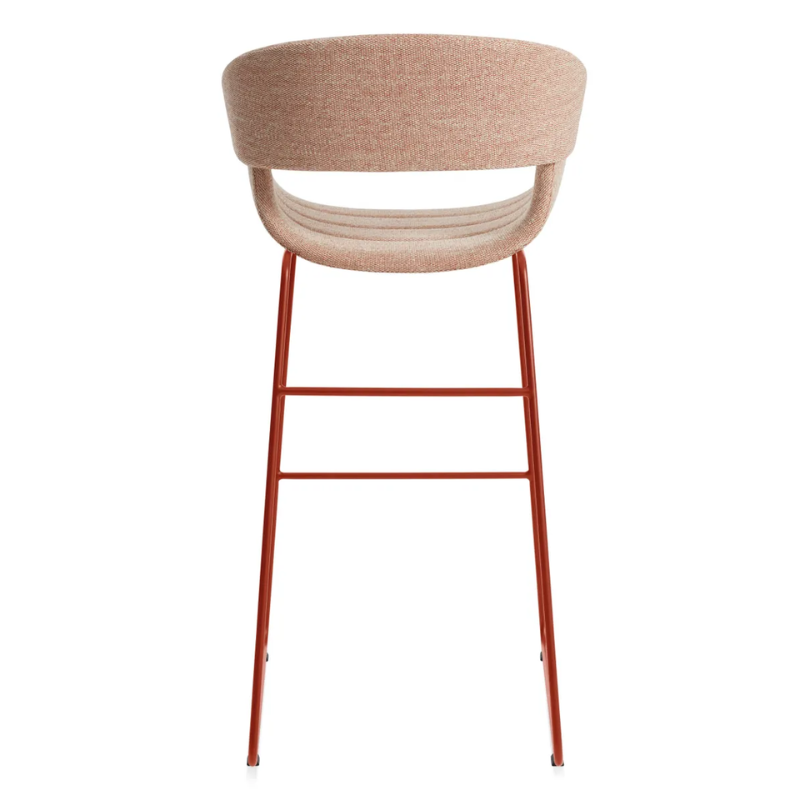 The Racer Bar Stool from Blu Dot with Tait Tomato upholstery from the back.