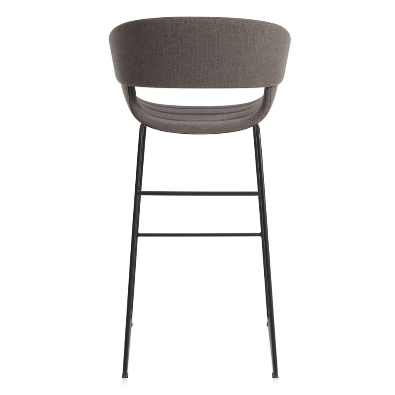 The Racer Bar Stool from Blu Dot with Toohey Charcoal upholstery from the back.