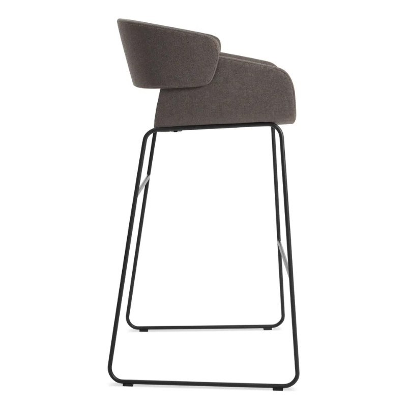 The Racer Bar Stool from Blu Dot with Toohey Charcoal upholstery from the side.