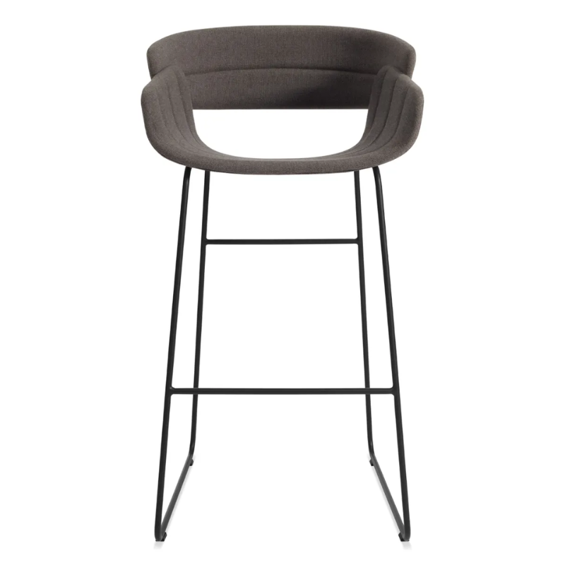 The Racer Bar Stool from Blu Dot with Toohey Charcoal upholstery.