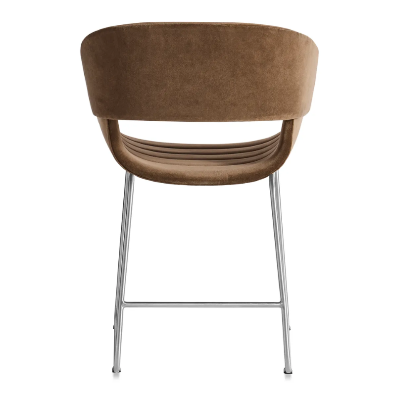 The Racer Chair from Blu Dot with Coffee Velvet upholstery from the back.