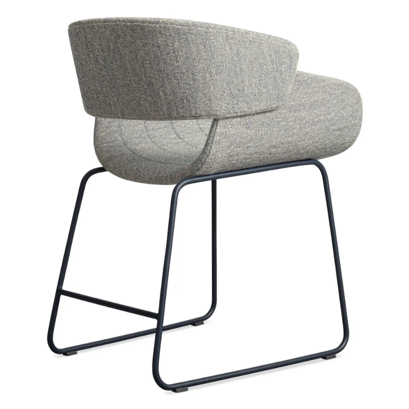 The Racer Chair from Blu Dot with Tait Marine upholstery from the back at an angle.