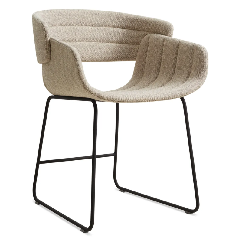 The Racer Chair from Blu Dot with Tait Stone upholstery from an angle.