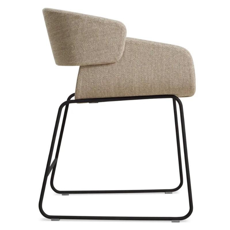 The Racer Chair from Blu Dot with Tait Stone upholstery from the side.