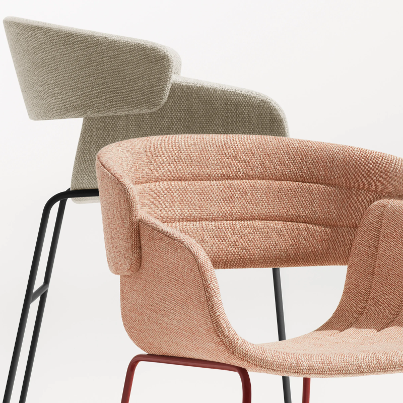 The Racer Chair from Blu Dot with Tait Stone upholstery in a studio.