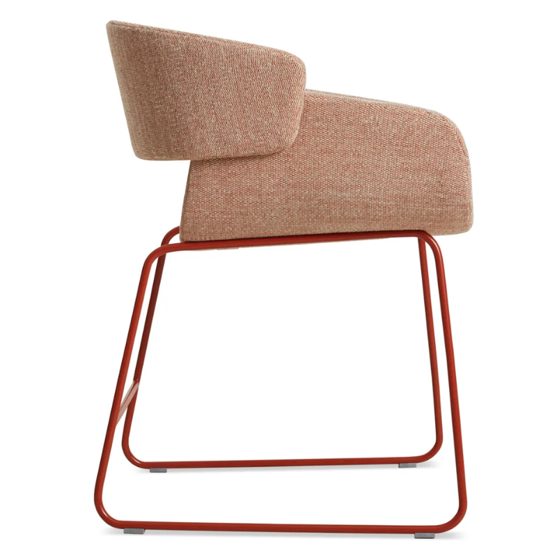 The Racer Chair from Blu Dot with Tait Tomato upholstery from the side.