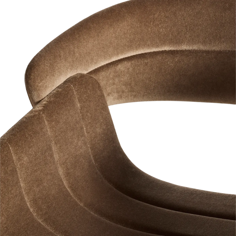 The Racer Counter Stool from Blu Dot in Coffee Velvet upholstery close up.