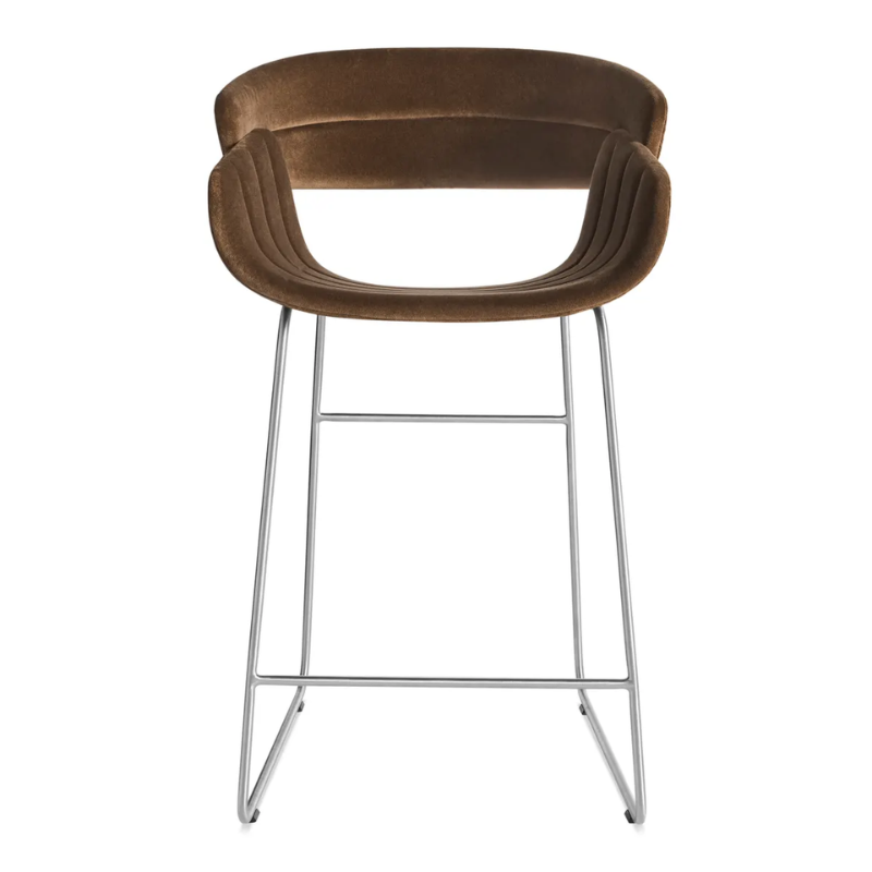 The Racer Counter Stool from Blu Dot in Coffee Velvet upholstery.