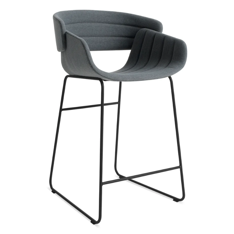 The Racer Counter Stool from Blu Dot in Maharam Mode in Machine upholstery from an angle.