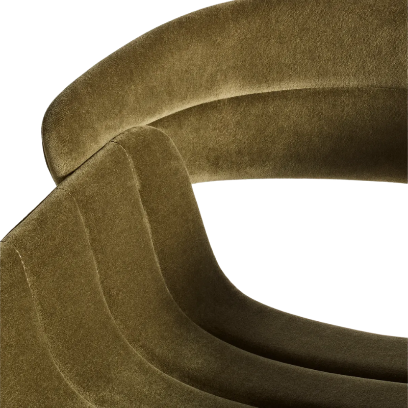 The Racer Counter Stool from Blu Dot in Moss Velvet upholstery close up.