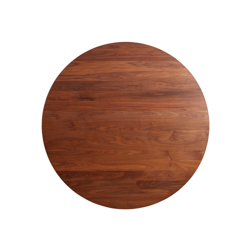 The Round Good Times Dining Table from Blu Dot in walnut table top.