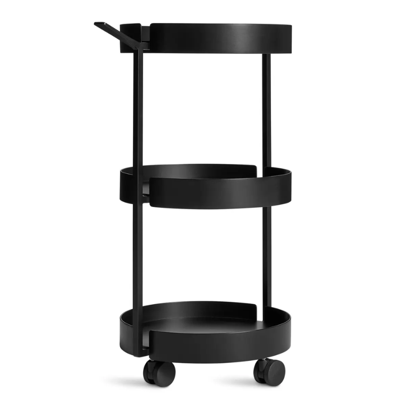 The Scoots McGee Cart from Blu Dot in black from an angle.