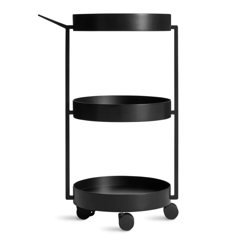 The Scoots McGee Cart from Blu Dot in black from the side.