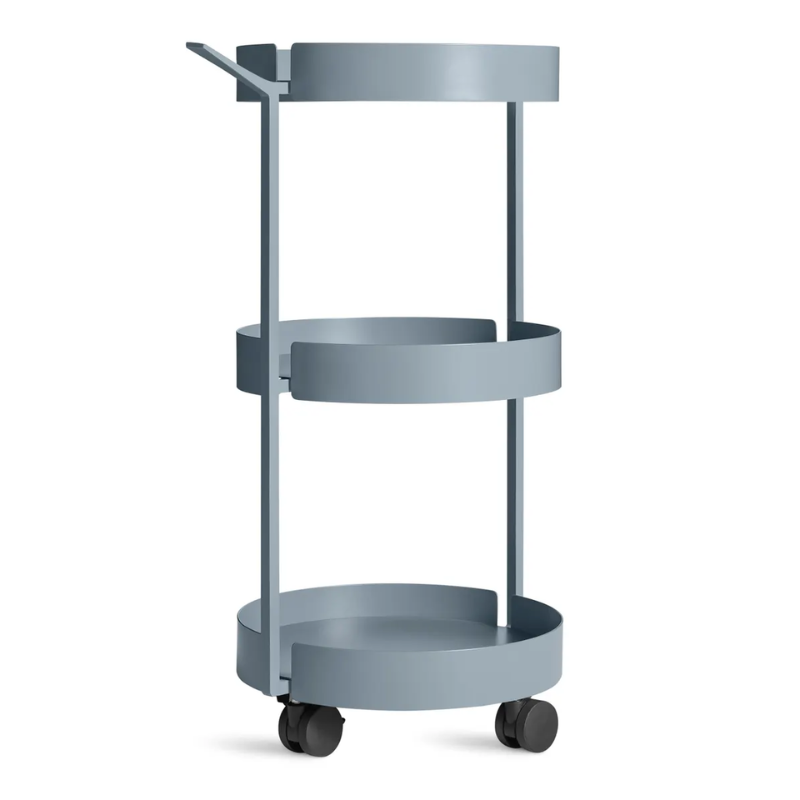 The Scoots McGee Cart from Blu Dot in grey blue from an angle.