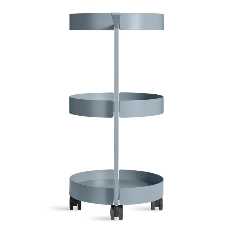 The Scoots McGee Cart from Blu Dot in grey blue from the back.