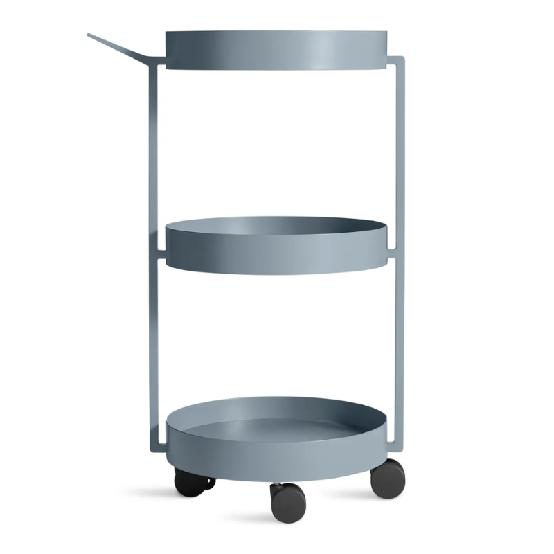 The Scoots McGee Cart from Blu Dot in grey blue from the side.