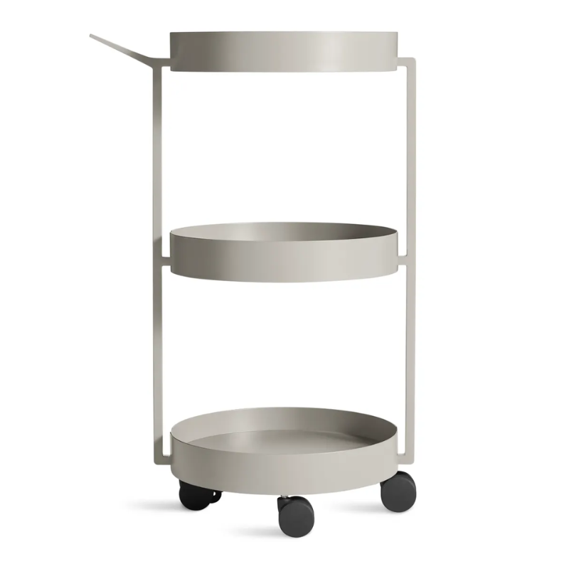 The Scoots McGee Cart from Blu Dot in putty from the side.