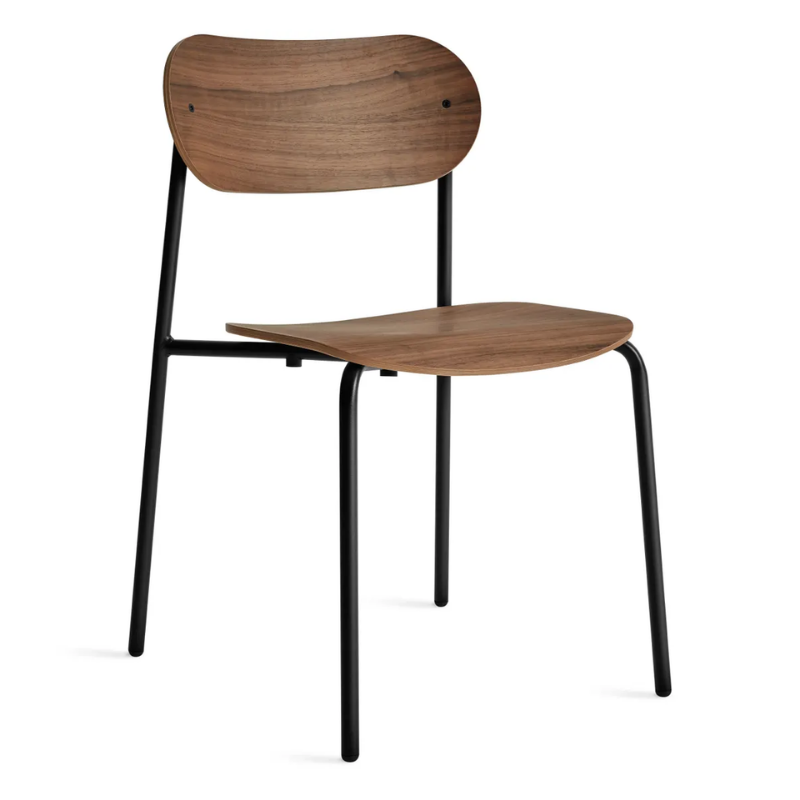 The SideBySide Chair from Blu Dot in walnut from an angle.