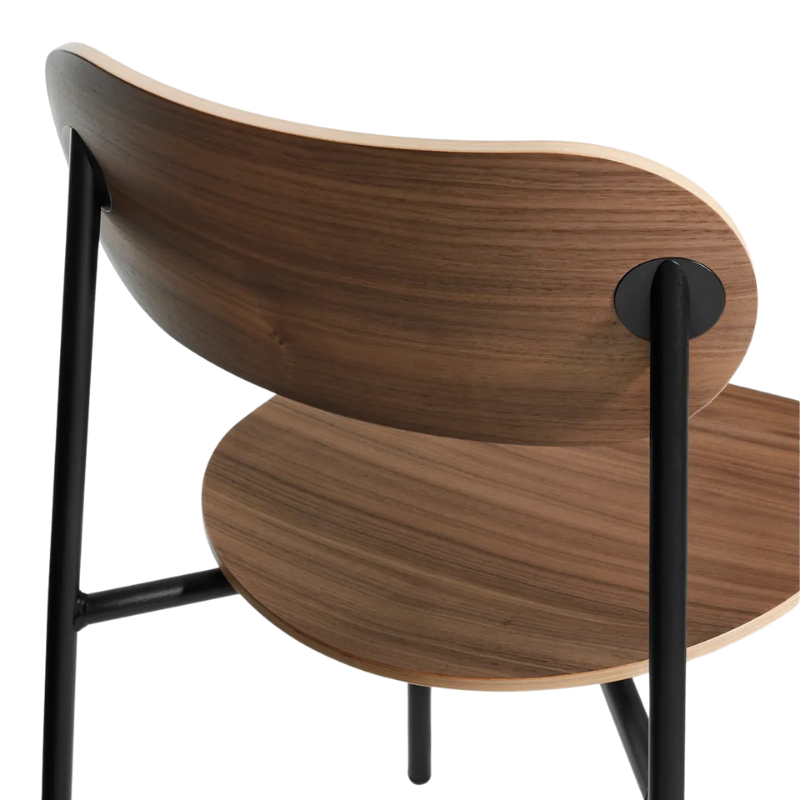 The SideBySide Chair from Blu Dot in walnut close up.