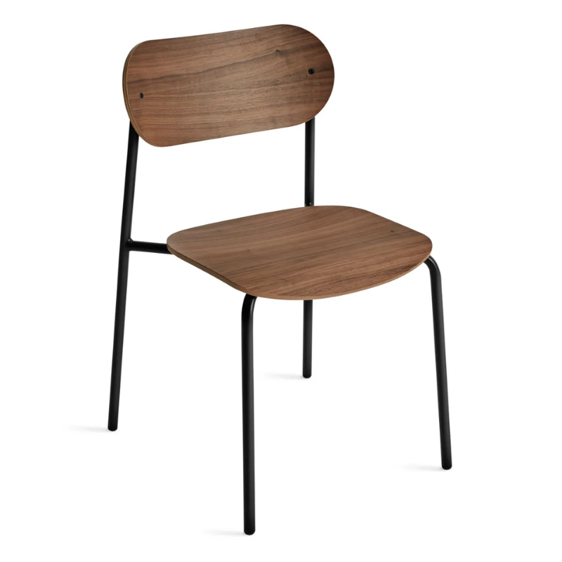 The SideBySide Chair from Blu Dot in walnut from a high angle.