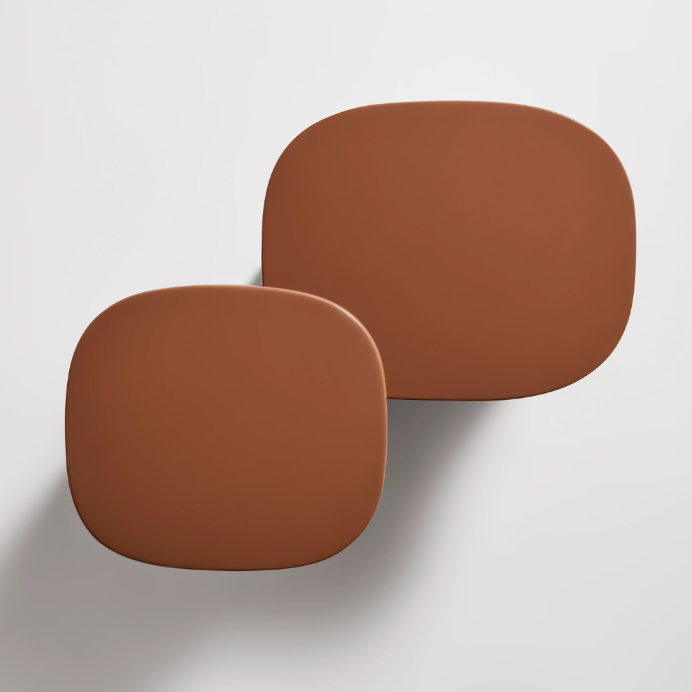 The rust Small Talk Side Table from Bludot with short and tall from top view.