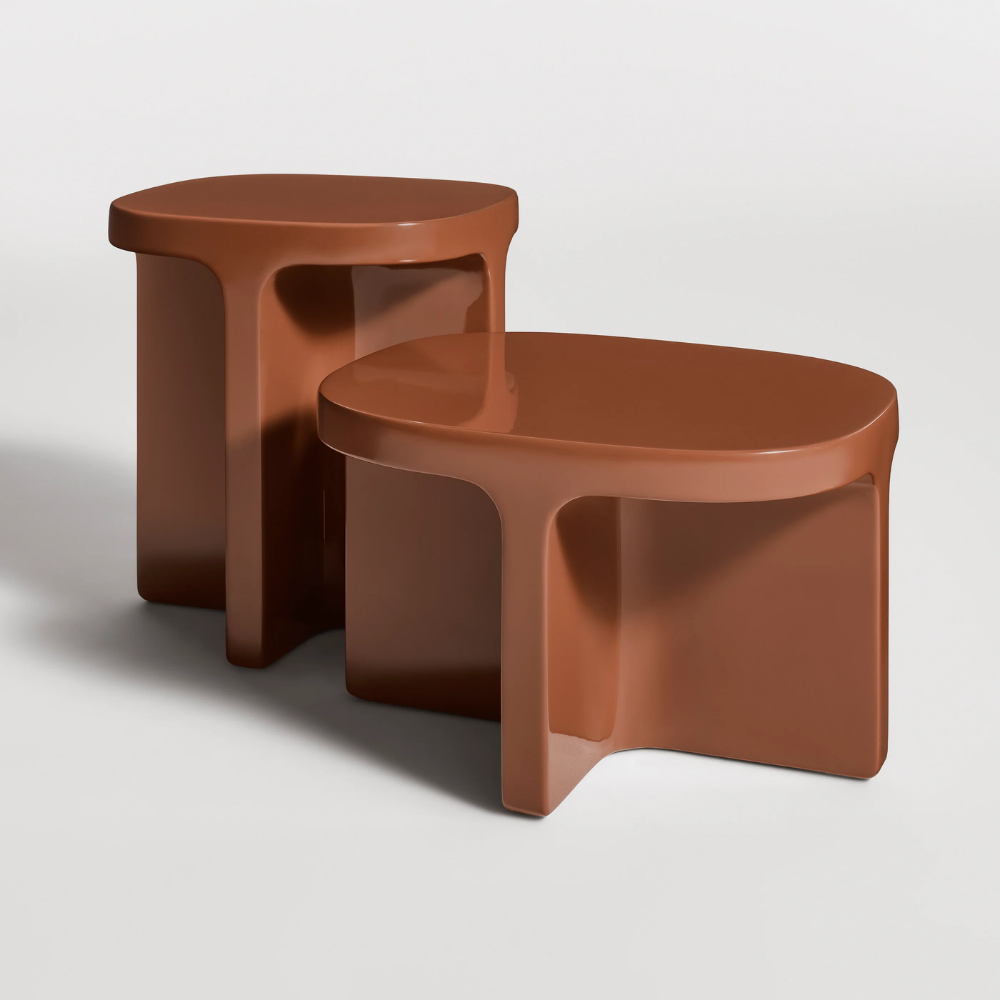 The rust Small Talk Side Table from Bludot with short and tall tables.