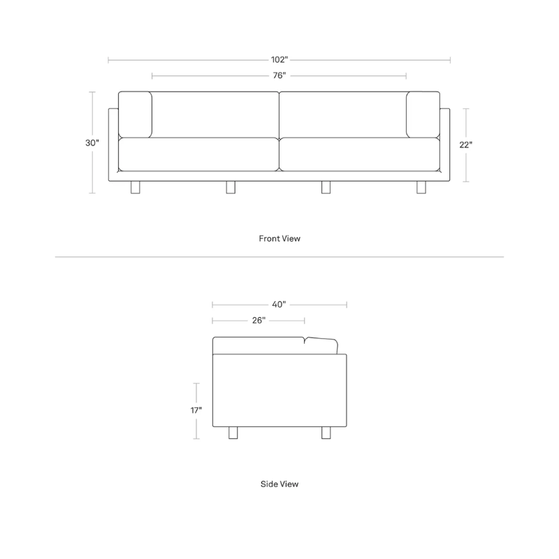 The Sunday 102 inch Sofa from Blu Dot dimensions.